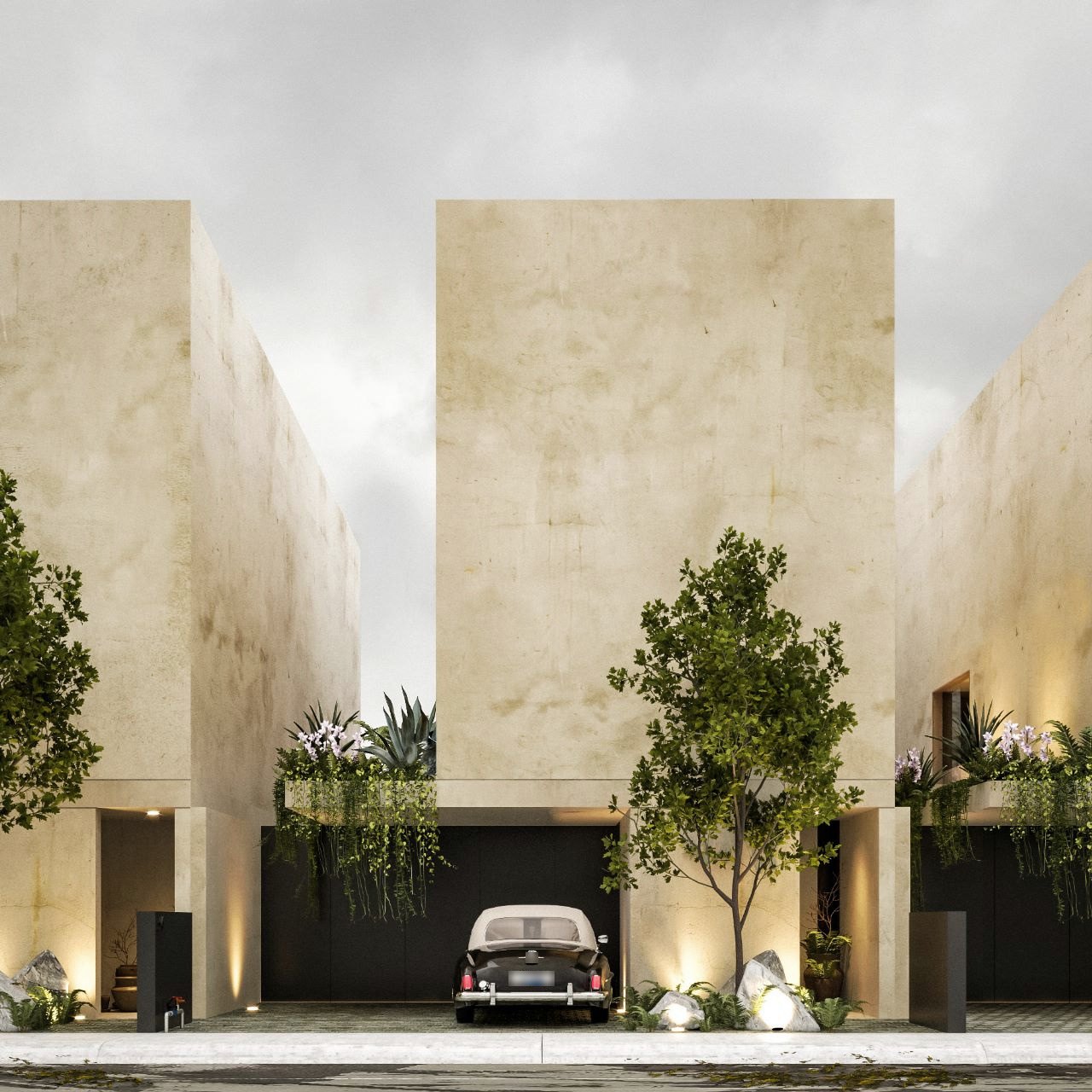 Render de la fachada de la casa A de Jícuri