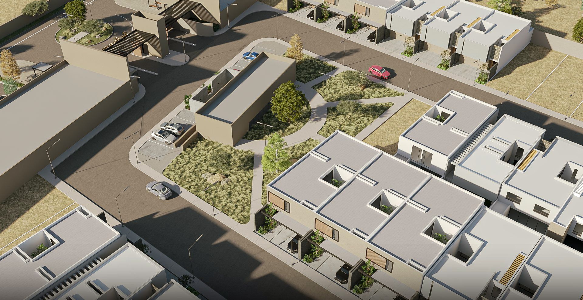 Render del jardín central de La Reserva